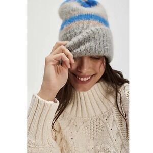 FREE PEOPLE The Groove Stripe Beanie Hat Striped Fuzzy Winter‎ Fall Outdoor
